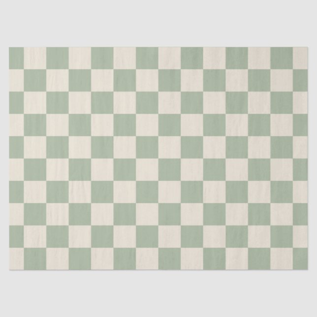 Papel De Seda Quadro de Verificação Branco Verde e Desligado (Frente )