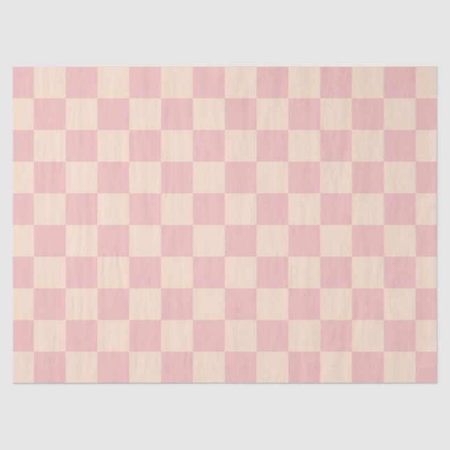 Papel De Seda Quadro de verificação rosa e creme (Frente )