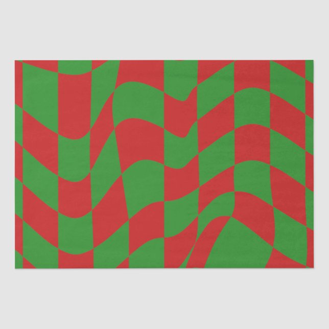 Papel De Seda Quadro de Verificação Vermelho e Verde (Frente )