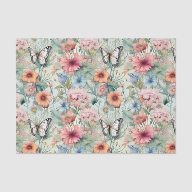 Papel De Seda Quatro borboletas na desvinculação de padrão flora (Frente )