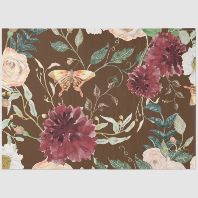 Papel De Seda Quebra da Água Autumn Floral Butterfly (Frente )