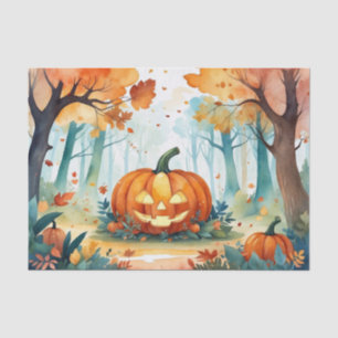 Papel De Seda Quebra de Aquarela Autumn Pumpkins Deixa Floresta