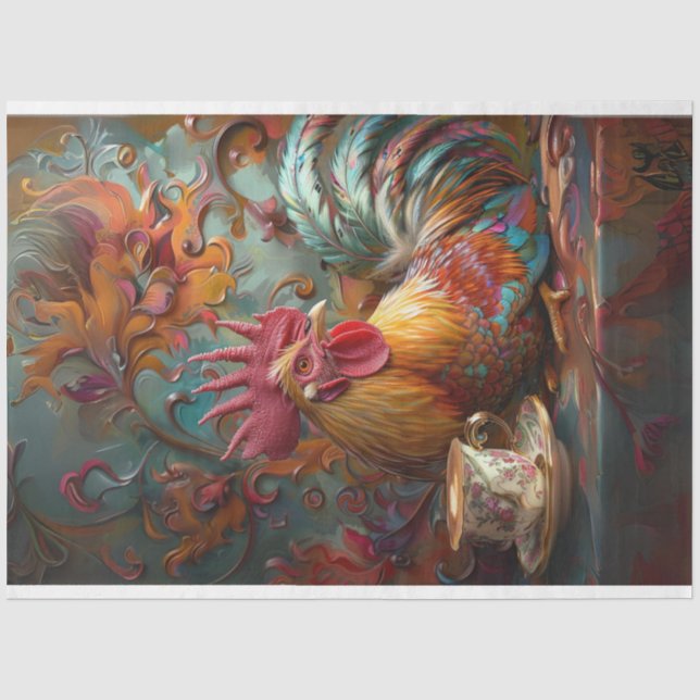 Papel De Seda Quebra de Café com Chicken Ornamentado Quente (Frente )