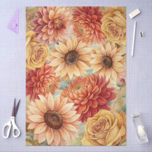 Papel De Seda Queda de aquarela Flores selvagens em pergaminho