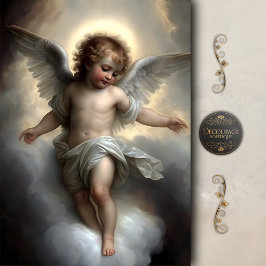 Papel De Seda Querubim Dourado Nuvem Anjo Decoupage