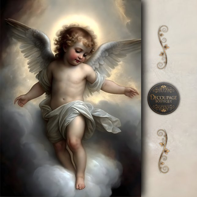 Papel De Seda Querubim Dourado Nuvem Anjo Decoupage (Golden Cherub Cloud Angel Decoupage Tissue Paper)