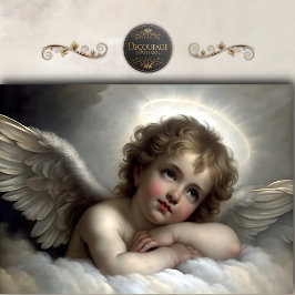 Papel De Seda Querubim em Repouso Anjo Nuvem Macia Decoupage