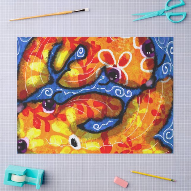 Papel De Seda Quimísico Koi Goldfish Descamação Floral Laranja L (Arte )