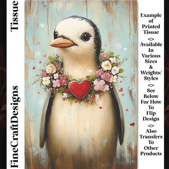 Papel De Seda Quirky Penguin, Floral Heart Garland CH7 Decoupage (Criador carregado)
