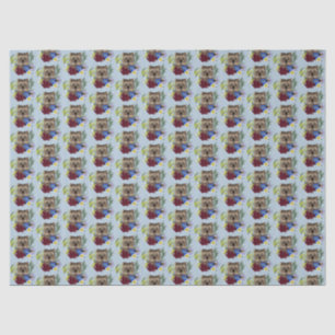 Papel De Seda Quokka Feliz Austrália Floral Azul
