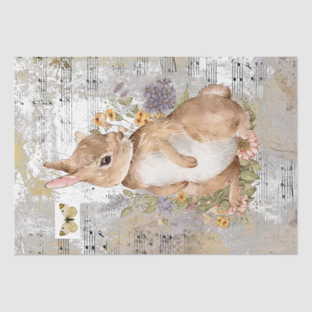 Papel De Seda Rabbit Flor Borboleta Música Dourada Ideia de Diss (Frente )