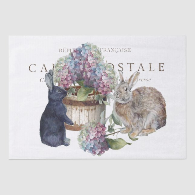 Papel De Seda Rabbit Hydrangea Flor Balde Decoupágina Francesa (Frente )