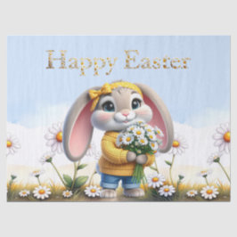 Papel De Seda Rabbit pink ears white daisies Happy Easter