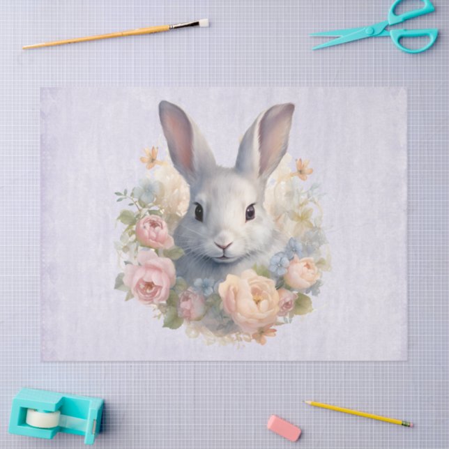 Papel De Seda Rabbit Surrounded by Pastel Flowers Cute (Arte )