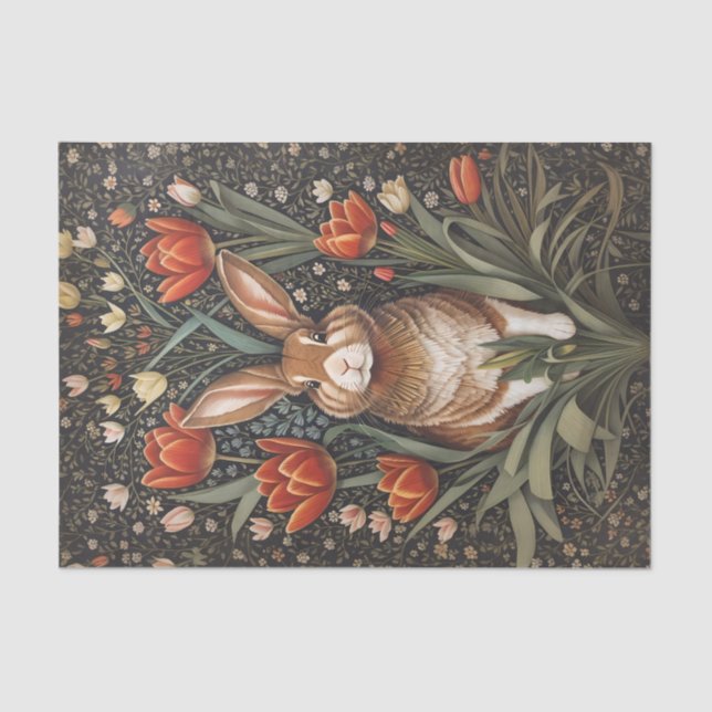 Papel De Seda Rabbit vermelho Tulipas William Morris inspiradas (Frente )