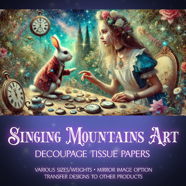 Papel De Seda Rabbit Whimsso Alice Clocks Wonderland Decoupage (Criador carregado)