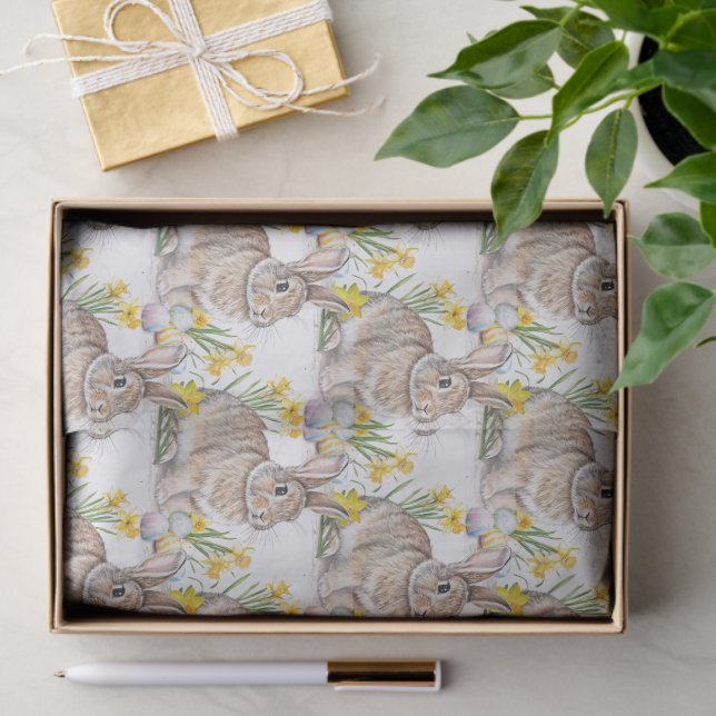 Papel De Seda Rabbit with Daffodils  All-Over Print  (Presente)
