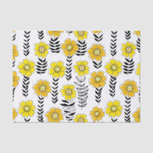 Papel De Seda Rabiscos de margarida em amarelo e preto