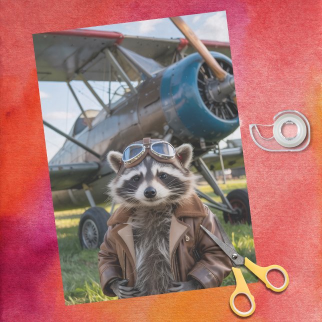 Papel De Seda Raccoon Pilot Airplane Funny Birthday Decoupage (Criador carregado)