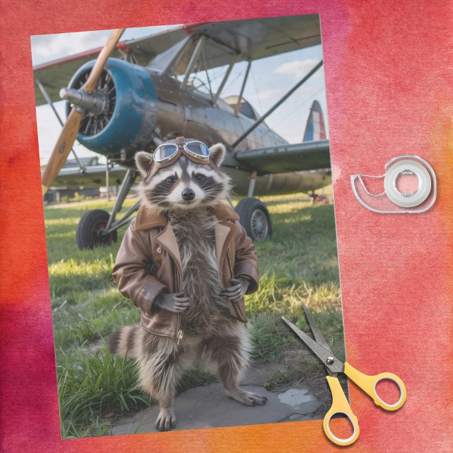 Papel De Seda Raccoon Pilot Airplane Funny Photo Birthday (Criador carregado)
