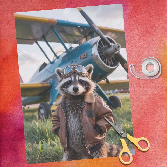 Papel De Seda Raccoon Pilot Airplane Funny Wildlife Animal (Criador carregado)
