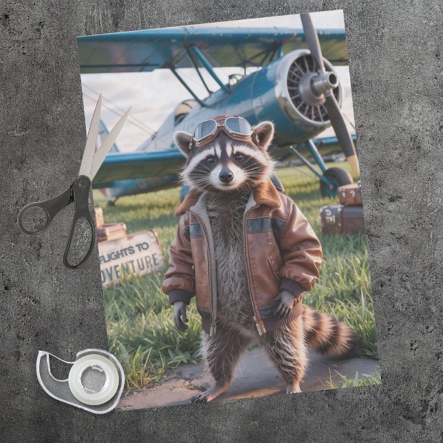Papel De Seda Raccoon Pilot Airplane Funny Wildlife Animal (Criador carregado)