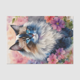 Papel De Seda Ragdoll Cat Retrato Floral
