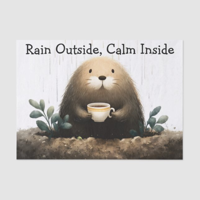 Papel De Seda Rain outside, calm inside. Mole Drinking Coffee (Frente )