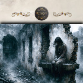 Papel De Seda Rain Soaked Urban Woman Dark Blue Decoupage