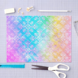 Papel De Seda [Rainbow Damask] Elegante Colorido Pastéis Macios