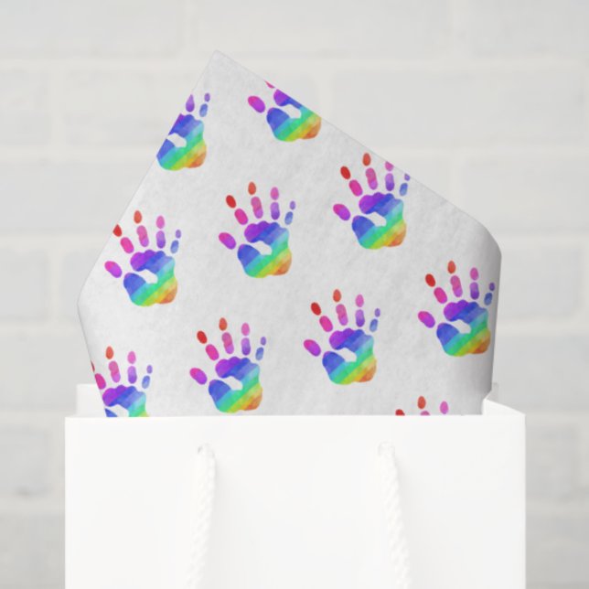 Papel De Seda Rainbow Handprint Patternos Crianças Divertido Col (Sacola de presentes)
