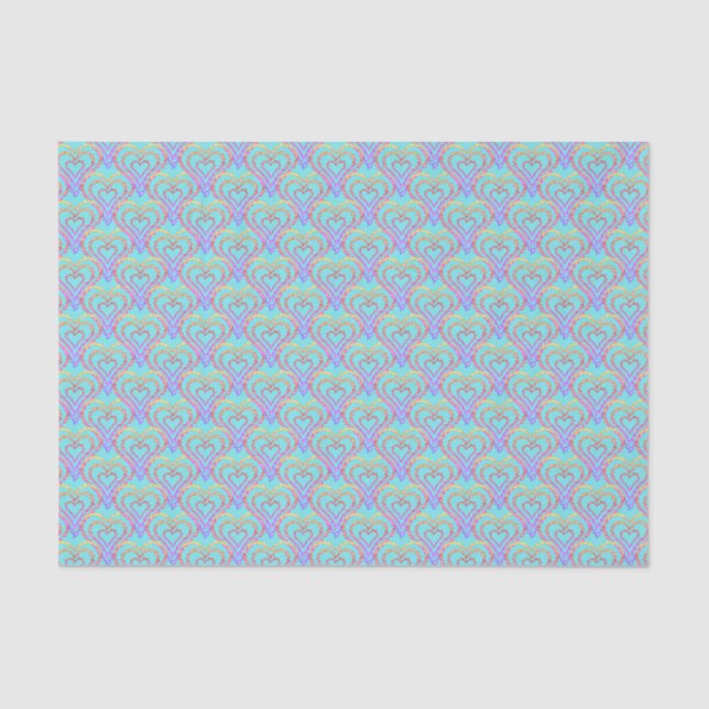 Papel De Seda Rainbow Love Heart Pattern Over Light Teal (Frente )