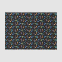 Rainbow Music Notes Tissue Paper - Fundo preto
