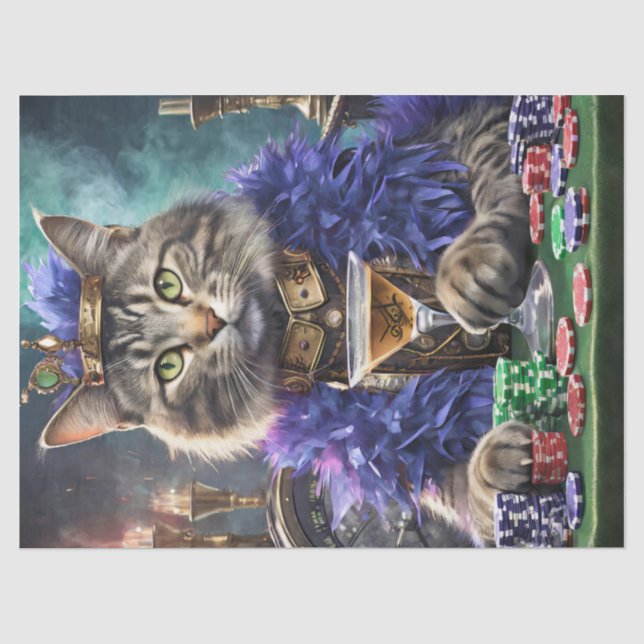 Papel De Seda Rainha da Mesa, Gato jogando cartas (Frente )