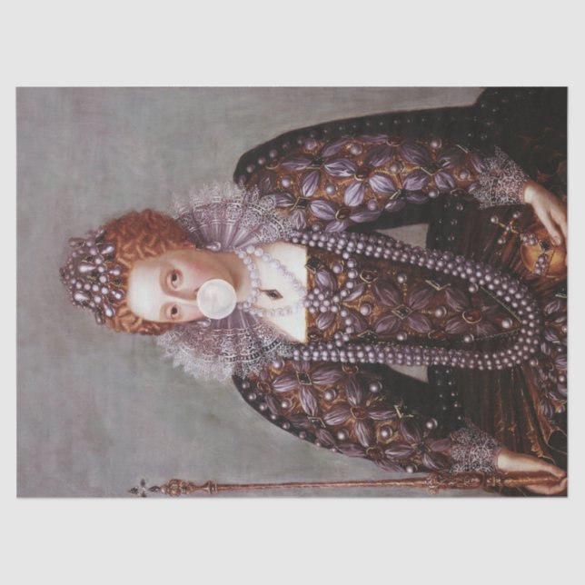 Papel De Seda Rainha Elizabeth I soprando goma de bolhas branca (Frente )