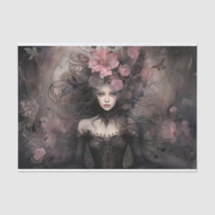 Papel De Seda Rainha Gótica Mulher Bonita com Decoupage de Flor