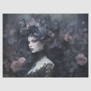 Papel De Seda Rainha Gótica Mulher Bonita com Decoupage de Flor