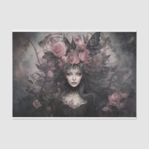 Papel De Seda Rainha Gótica Mulher Bonita com Decoupage de Flor