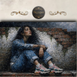 Papel De Seda Rainy Urban Woman Blue Decoupage