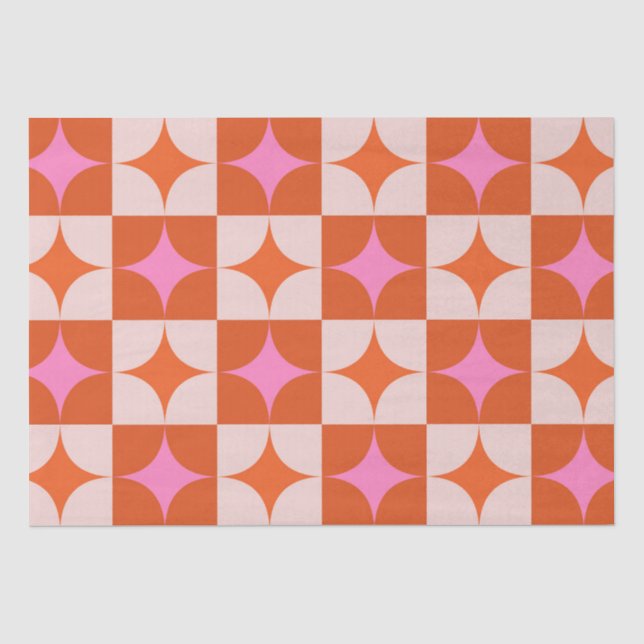 Papel De Seda Raios de Estrela Rosa Laranja Meados do Século  (Frente )