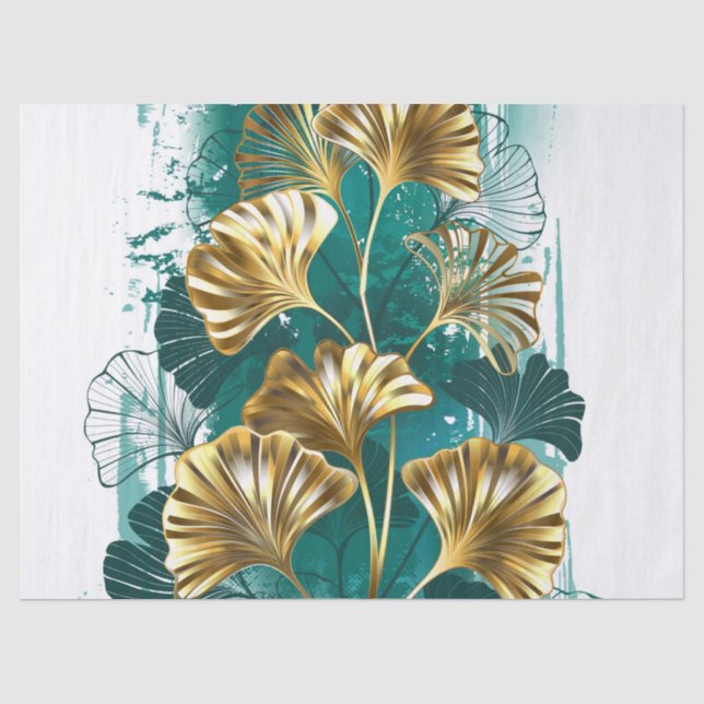 Papel De Seda Ramificação com Ouro deixa Ginko Biloba (Frente )