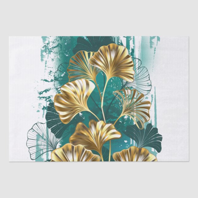 Papel De Seda Ramificação com Ouro deixa Ginko Biloba (Frente )