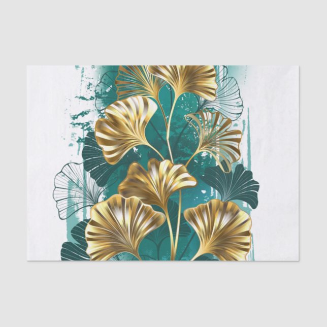 Papel De Seda Ramificação com Ouro deixa Ginko Biloba (Frente )