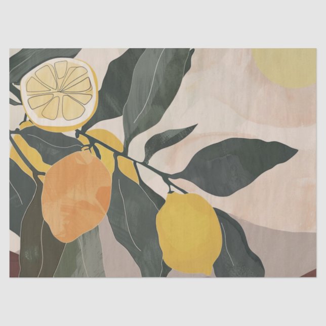 Papel De Seda Ramificação de limão com Trabalho de arte de Abstr (Frente )