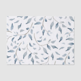 Papel De Seda Ramificações de Aquarela com Design de Folhas Azui