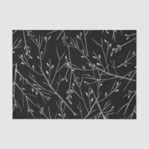 Papel De Seda Raminhos de Prata em Preto