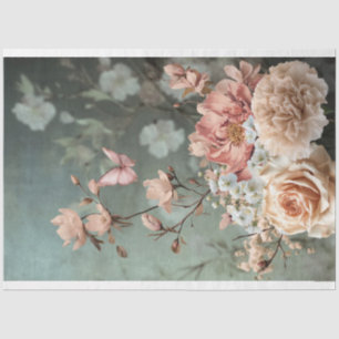 Papel De Seda Ramo de Borboleta & Floral, rosa, verde & bege
