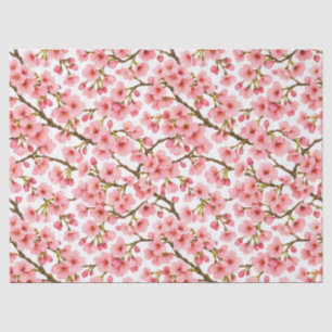 Papel De Seda Ramo de Flor de Cerejeira Rosa Padrão