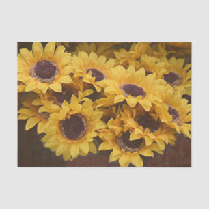 Papel De Seda Ramo de Girassóis Amarelo Marrom Aquarela Vintage