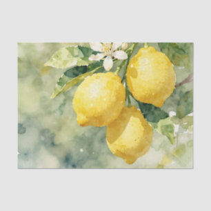 Papel De Seda Ramo de Limão em Aquarela Botânica Verão